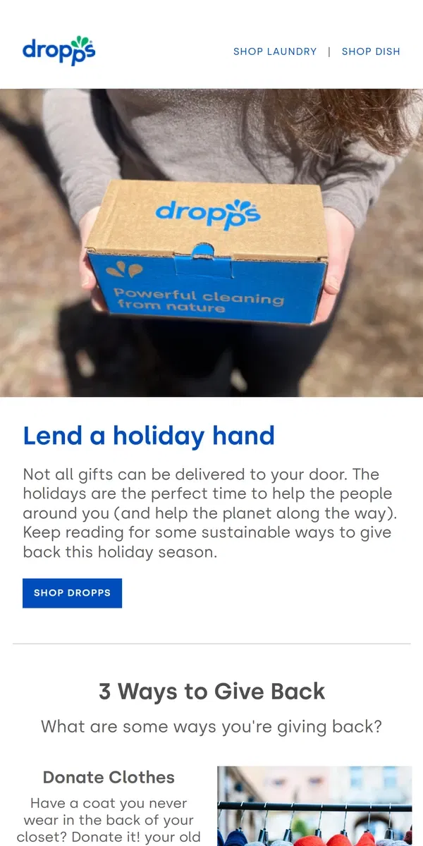 Email from Dropps. The gift of giving (back)