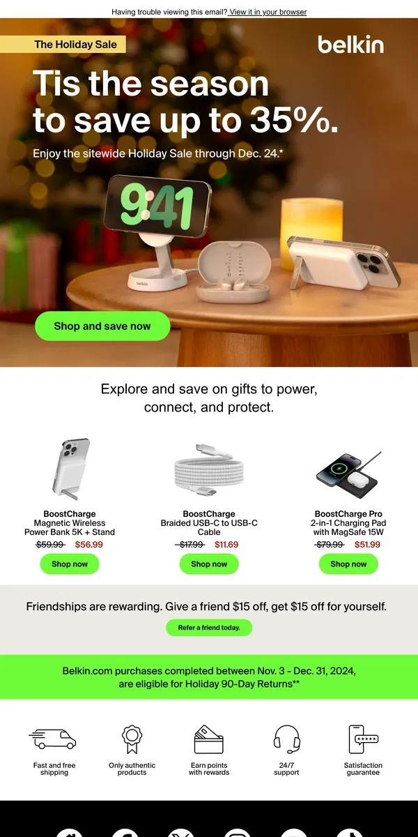 Email from Belkin. A supercharged Holiday Sale⚡