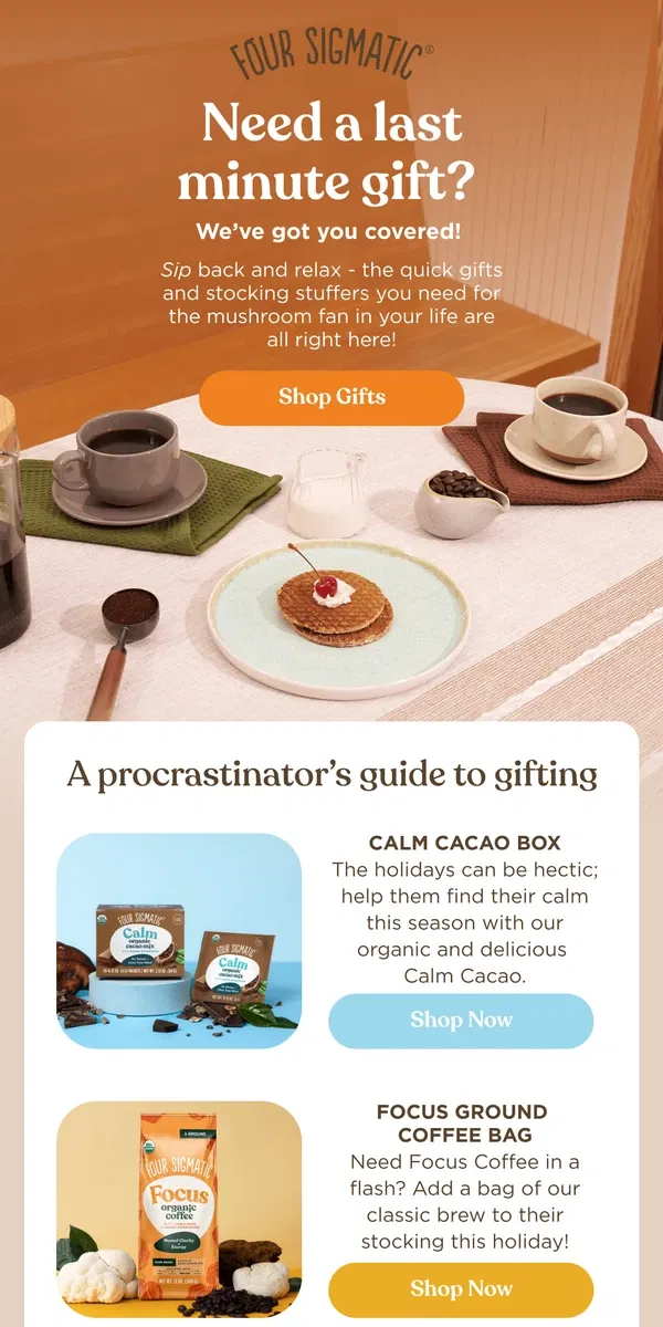 Email from Four Sigmatic. Still holiday shopping? We’ve got you!