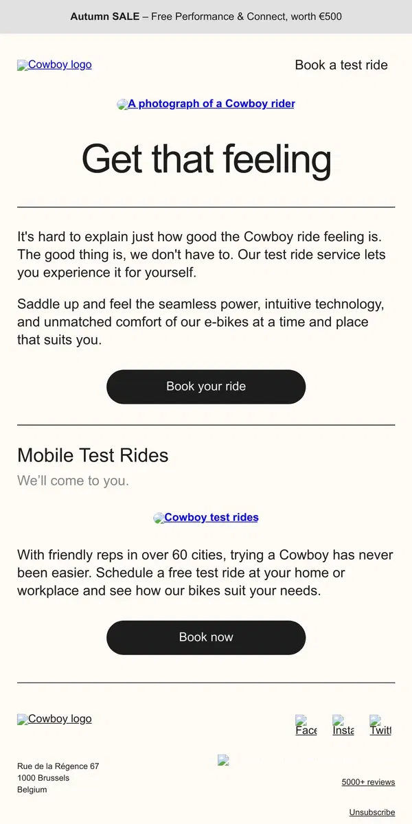 Email from Cowboy. Free Test Rides