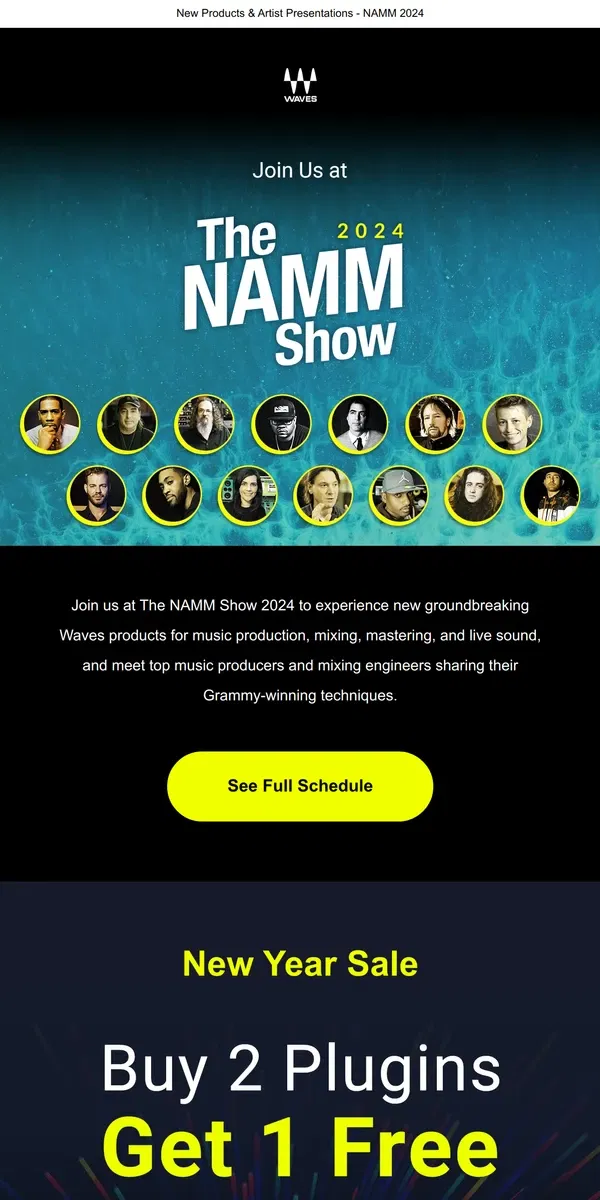 Email from Waves Audio. Join Waves & Young Guru, CLA, Abbey Road at NAMM