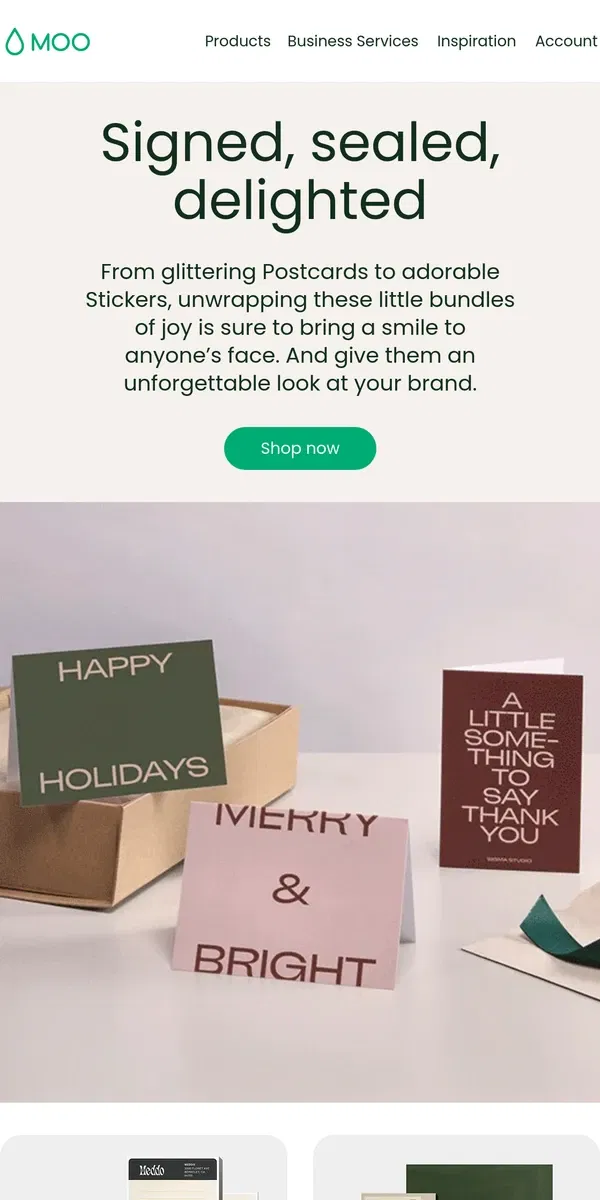 Email from MOO. The joy of unboxing (your brand) 💌