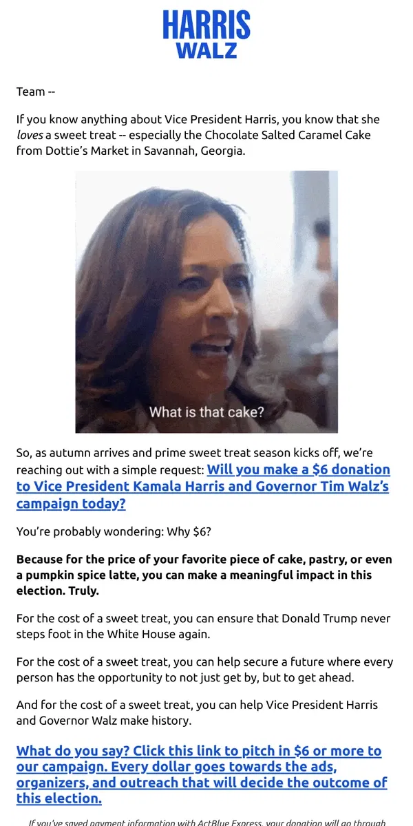 Email from Kamala Harris. For only $6