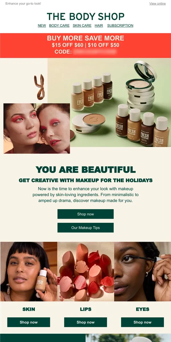 Email from The Body Shop. Get creative with your makeup✨