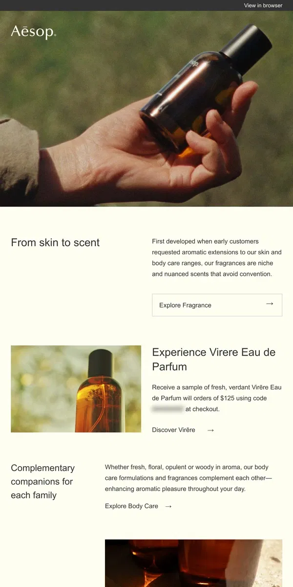 Email from Aesop. Fragrant connections for every purpose