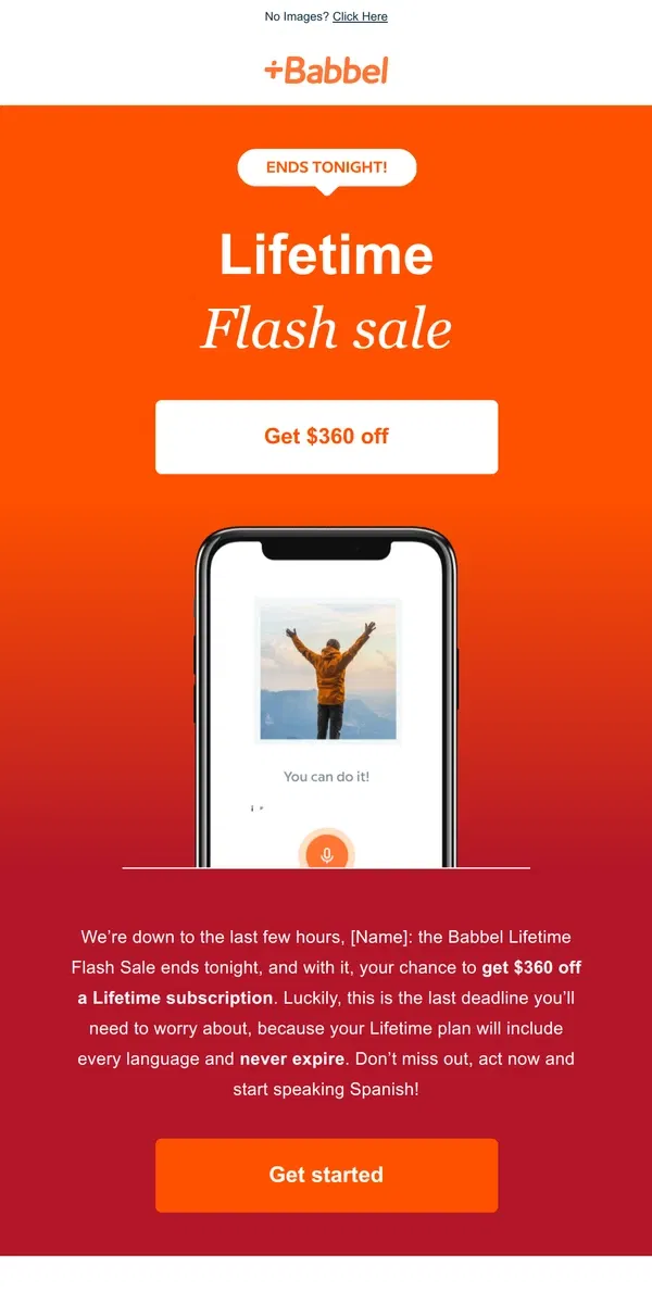Email from Babbel. Goodbye, Lifetime!
