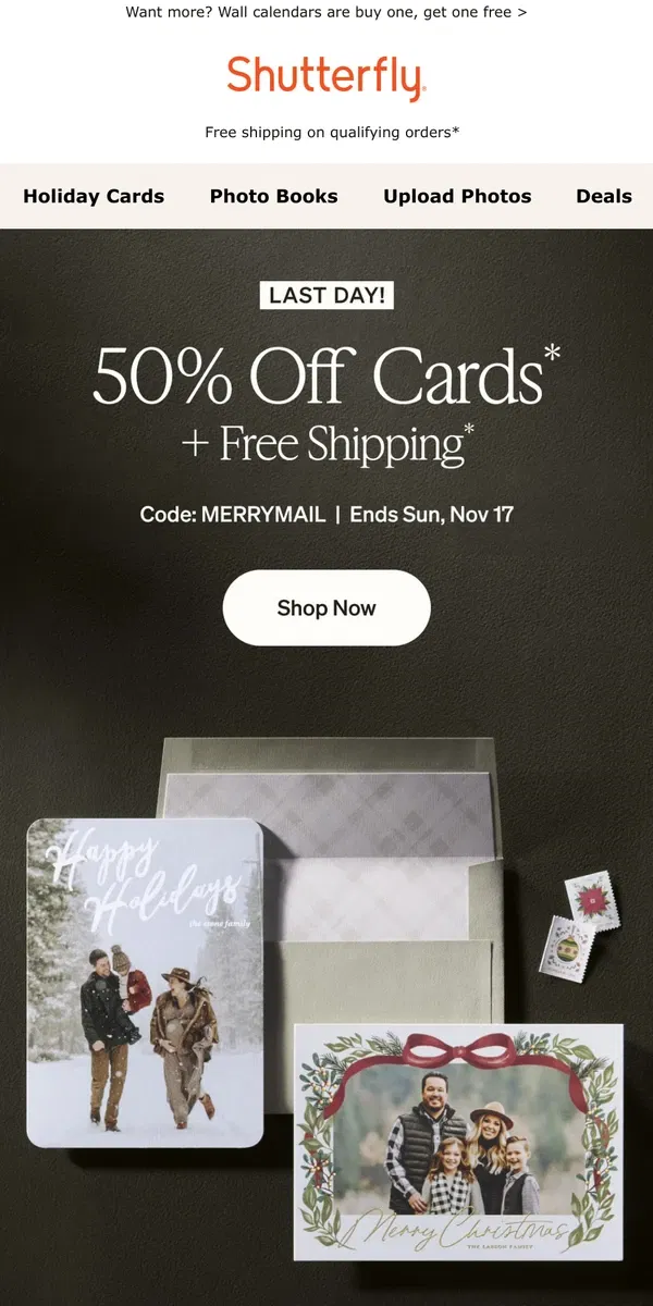 Email from Shutterfly. ⌛ Final hours: Holiday cards are half off (with free shipping!)