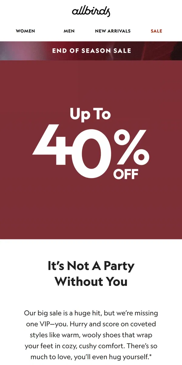 Email from Allbirds. Our End Of Season Sale Is Going Strong