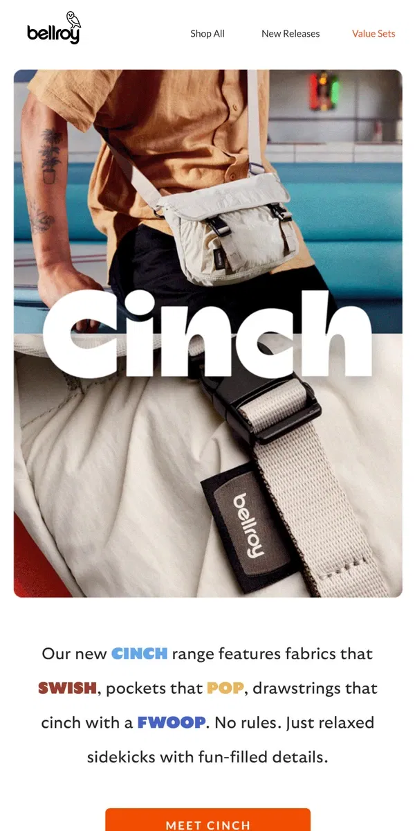 Email from Bellroy. Introducing: Cinch!