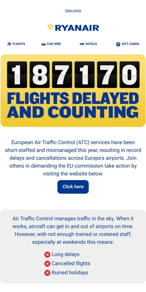 Email from Ryanair. What's causing delays?