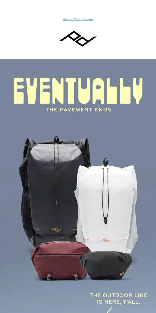 Email from Peak Design. Introducing the Outdoor Line