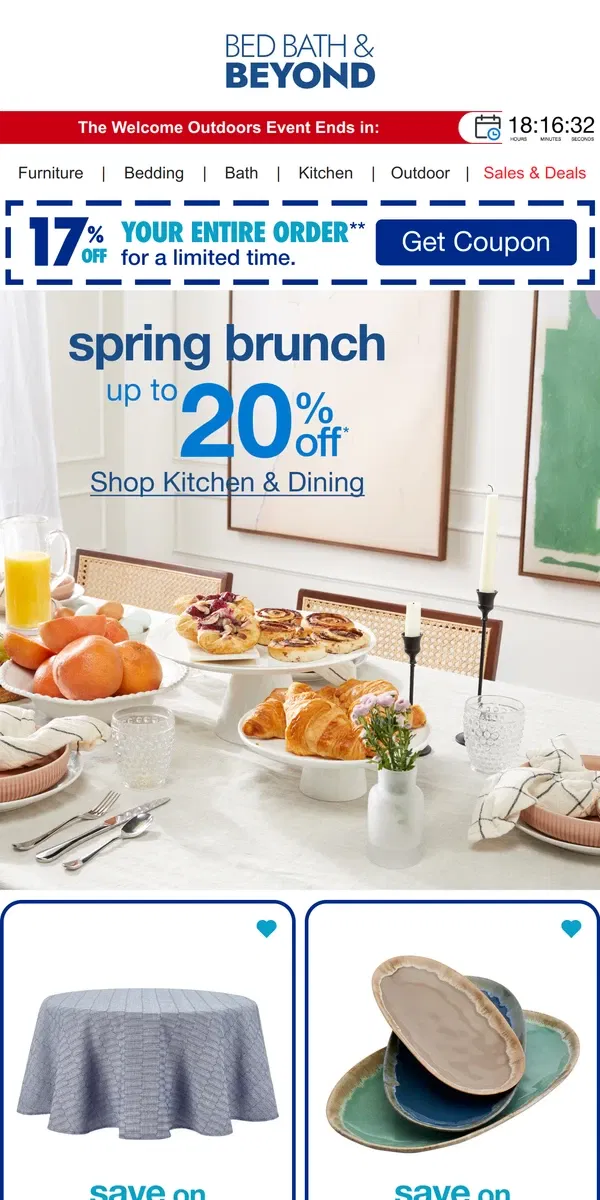 Email from Bed Bath & Beyond. Save Big on Spring Brunch Essentials ✨