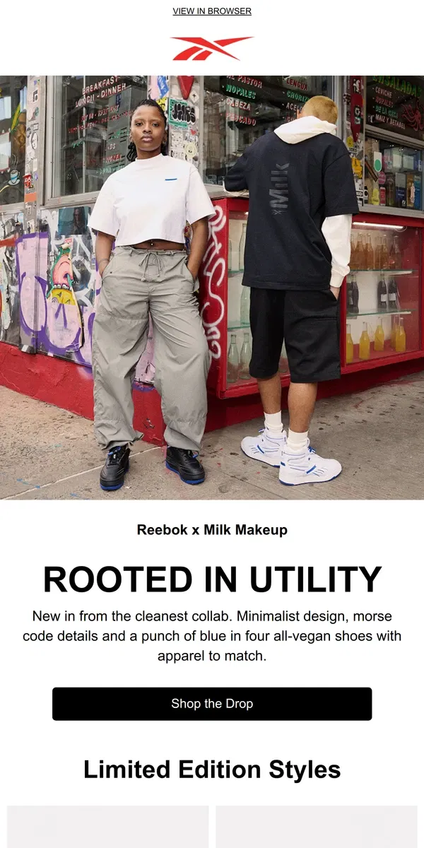 Email from Reebok. The latest from Reebok x Milk Makeup