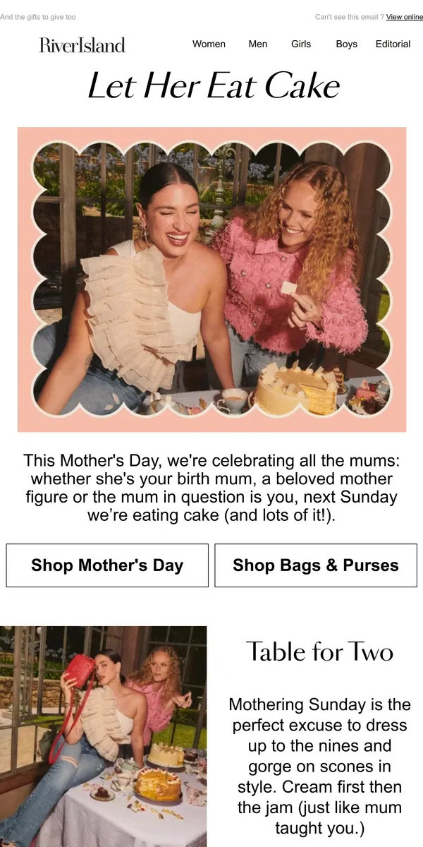 Email from River Island. What to wear on Mother’s Day​