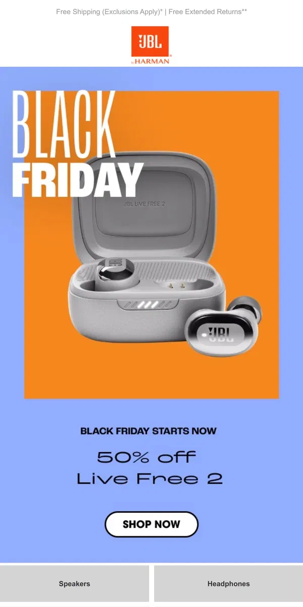 Email from JBL. Save up to 70% 💰 JBL Black Friday Starts Now!