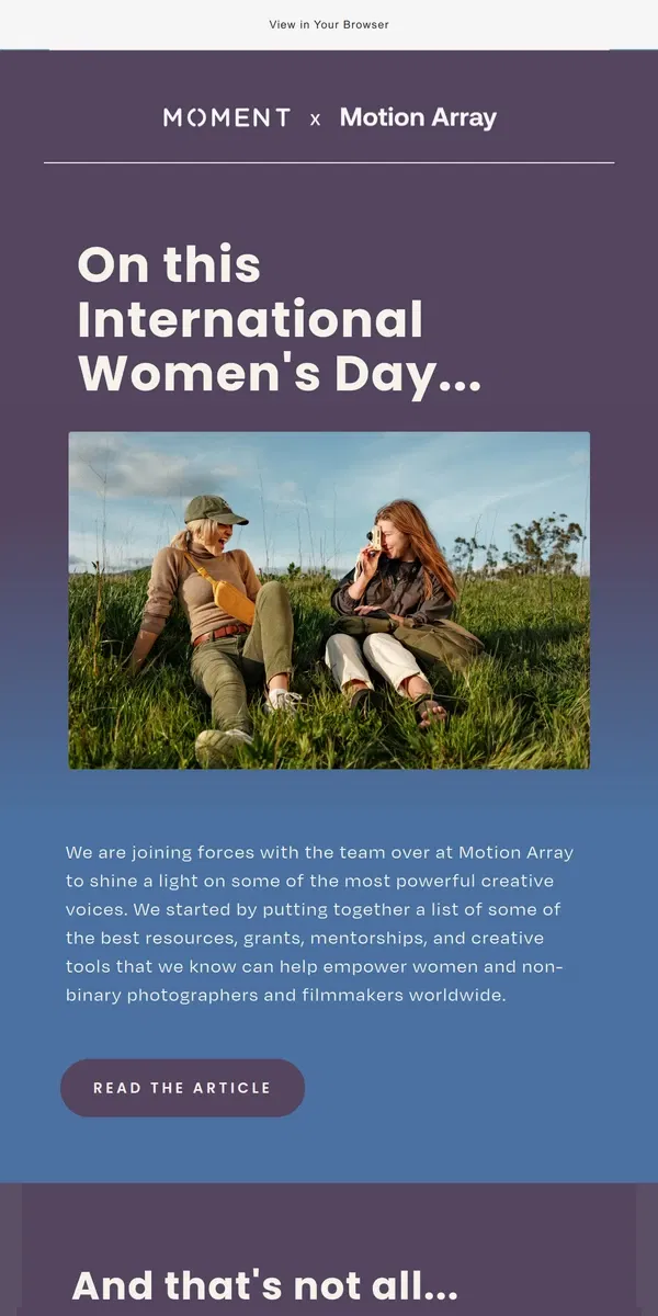 Email from Moment. Celebrating International Women's Day