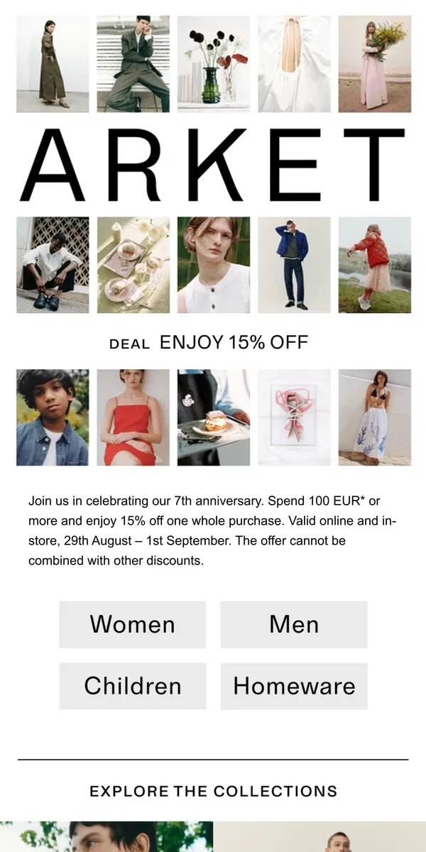 Email from ARKET. Enjoy 15% off in-store and online