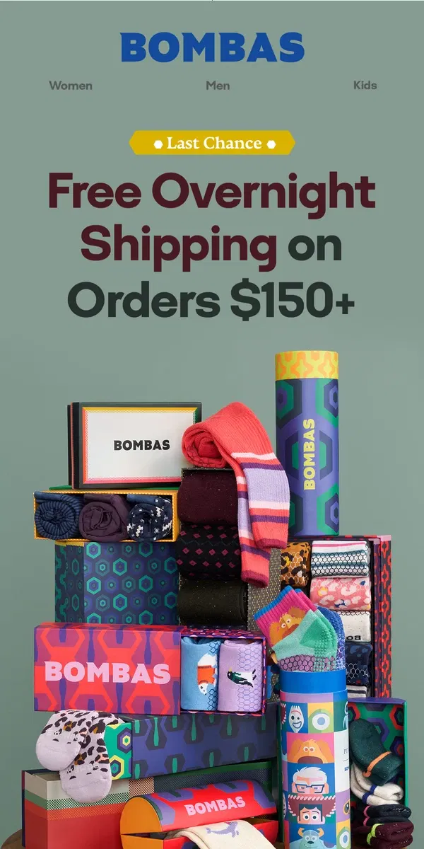 Email from Bombas. Final Hours ⏰ Free Overnight Shipping