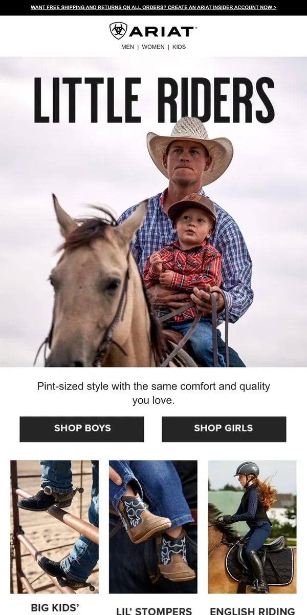 Email from Ariat. Ariat Style, But Make It Kid Sized­