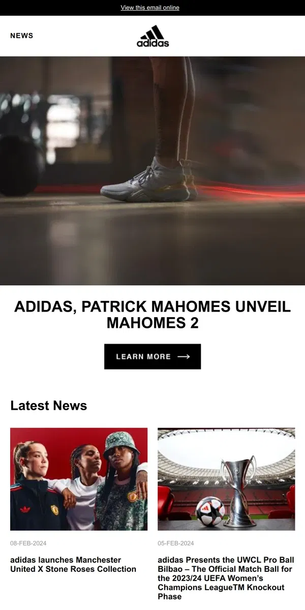 Email from Adidas. adidas, Patrick Mahomes Unveil Mahomes 2