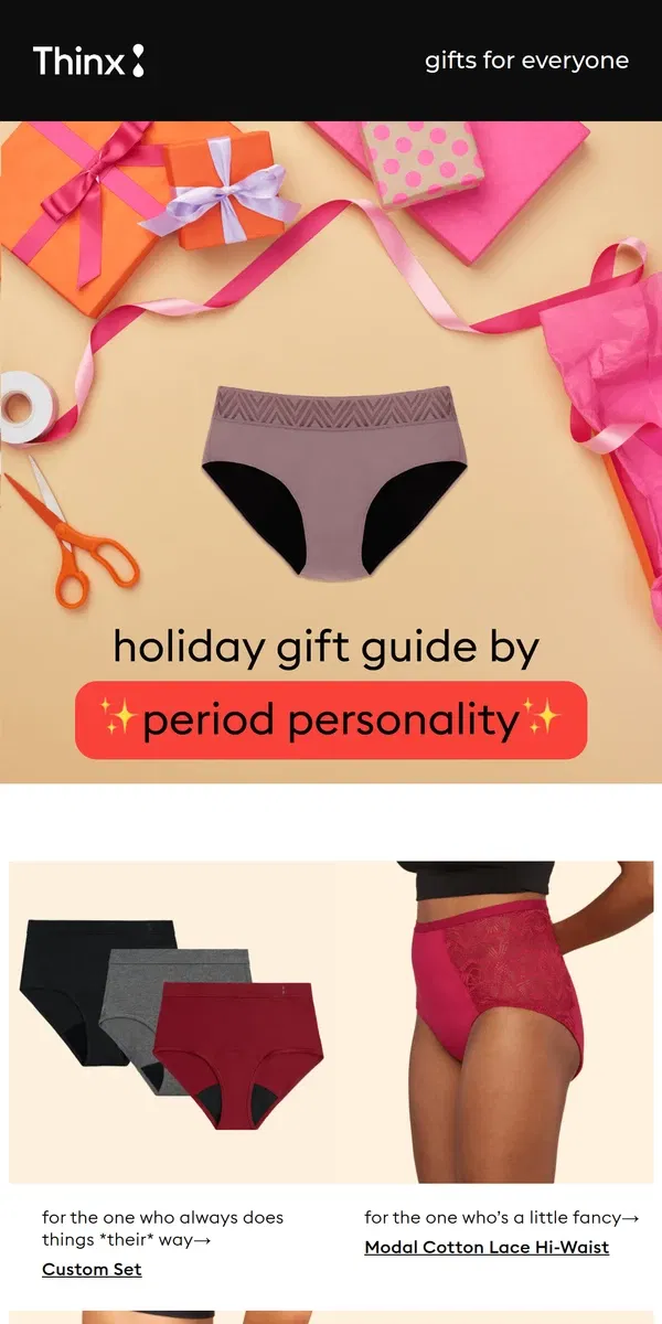 Email from Thinx. 🎁 A gift guide for comfy periods