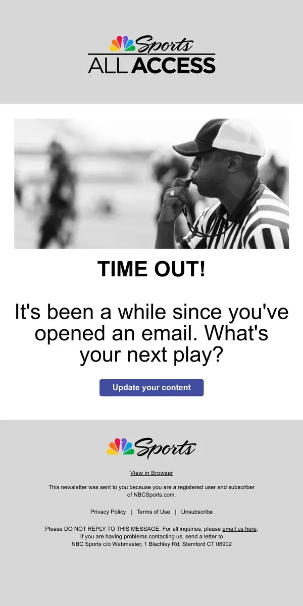 Email from NBC Sports. What's your next play?