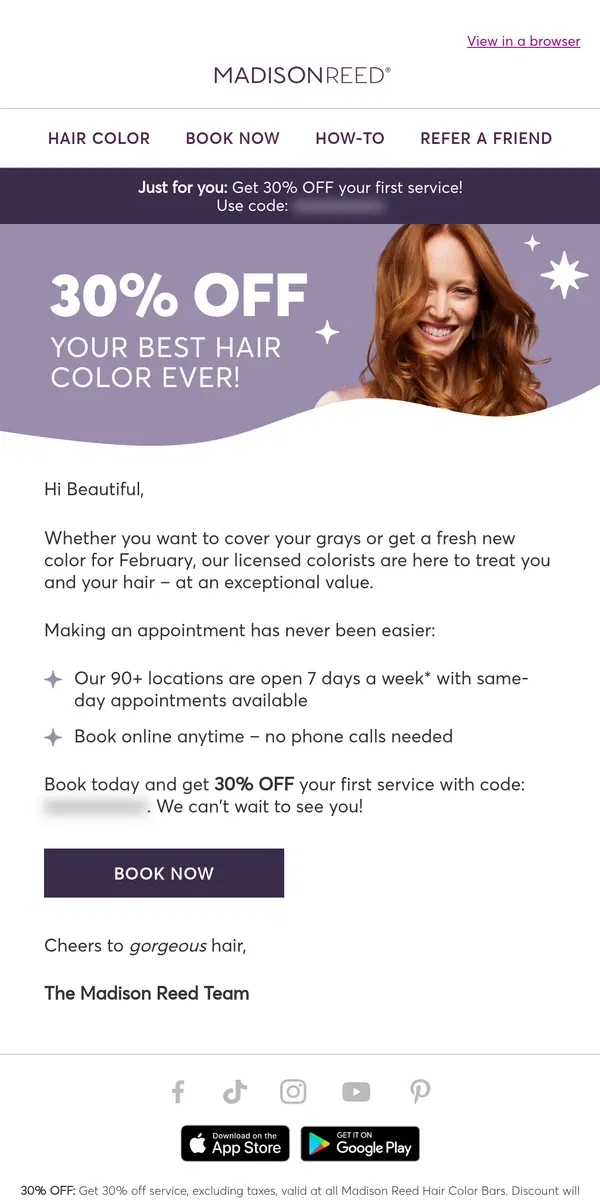 Email from Madison Reed. Beautiful, Your Exclusive Intro Offer Inside