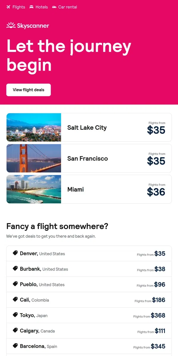 Email from Skyscanner. San Francisco from $35 and more ✈️