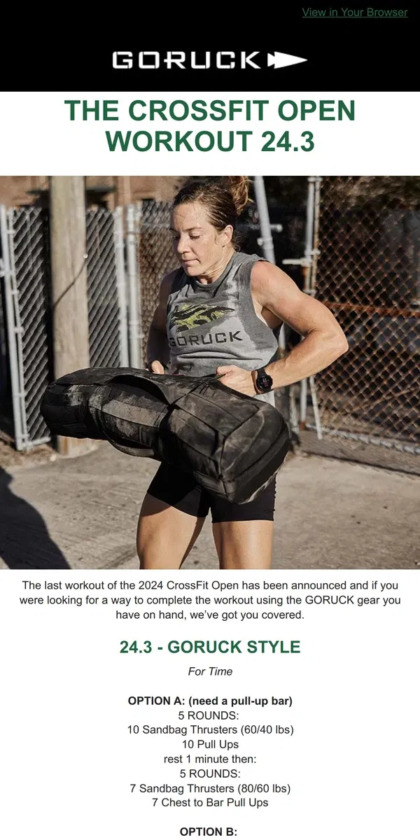 Email from GORUCK. Take On the CrossFit Open Workout 24.3 - GORUCK Style