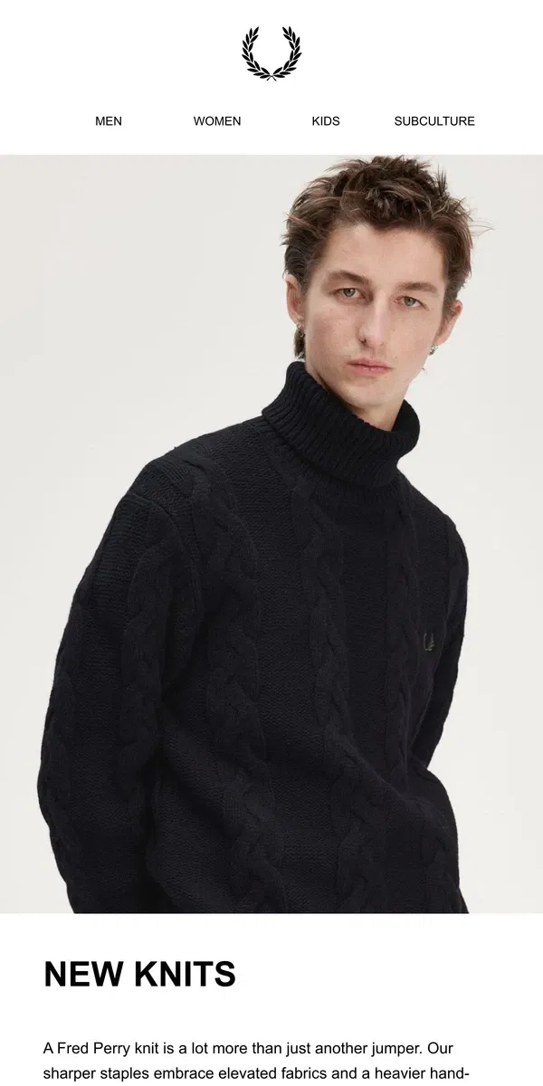 Email from Fred Perry. New Knits