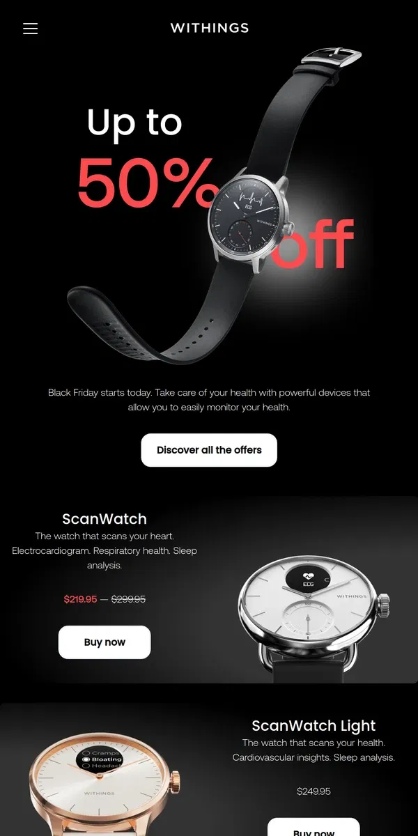 Email from Withings. Promos that do you good