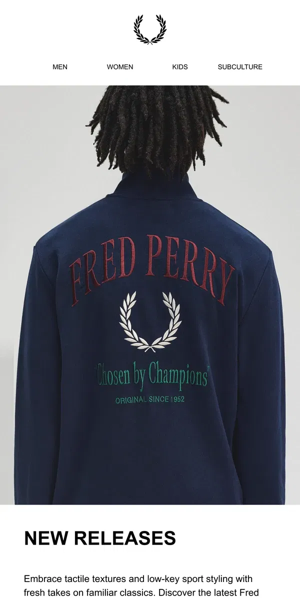 Email from Fred Perry. New Releases