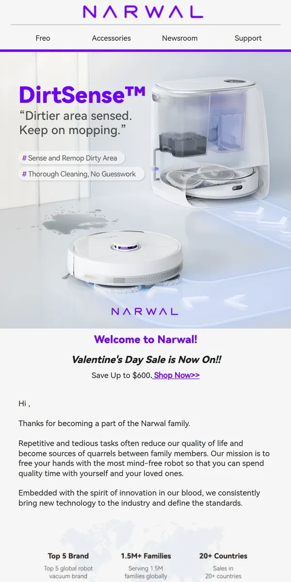 Email from Narwal. Hey! Welcome to Narwal 💌