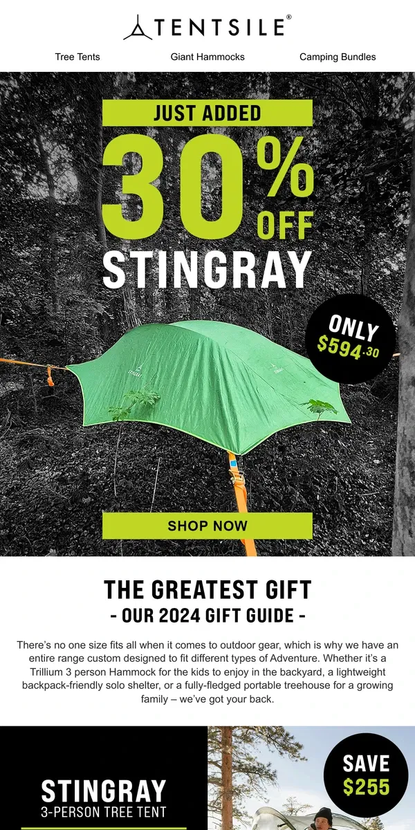 Email from Tentsile. 30% Off The Best GIfts 🎄