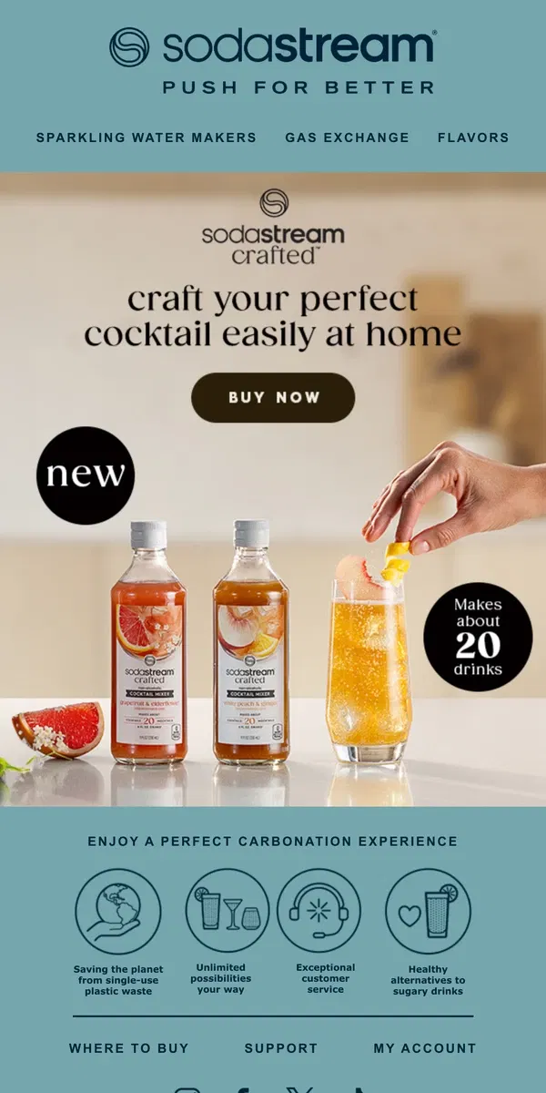 Email from SodaStream. New Crafted Mixers! Your Perfect Cocktail or Mocktail Awaits! 🥂
