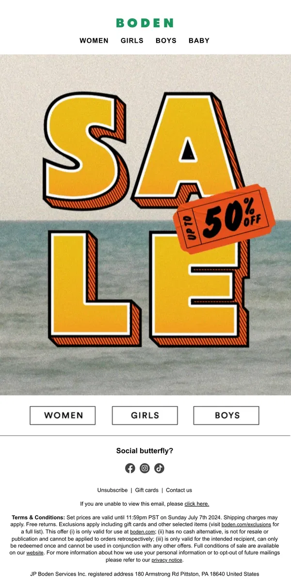 Email from Boden. NOW LIVE: Up to 50% off Summer SALE ✈️