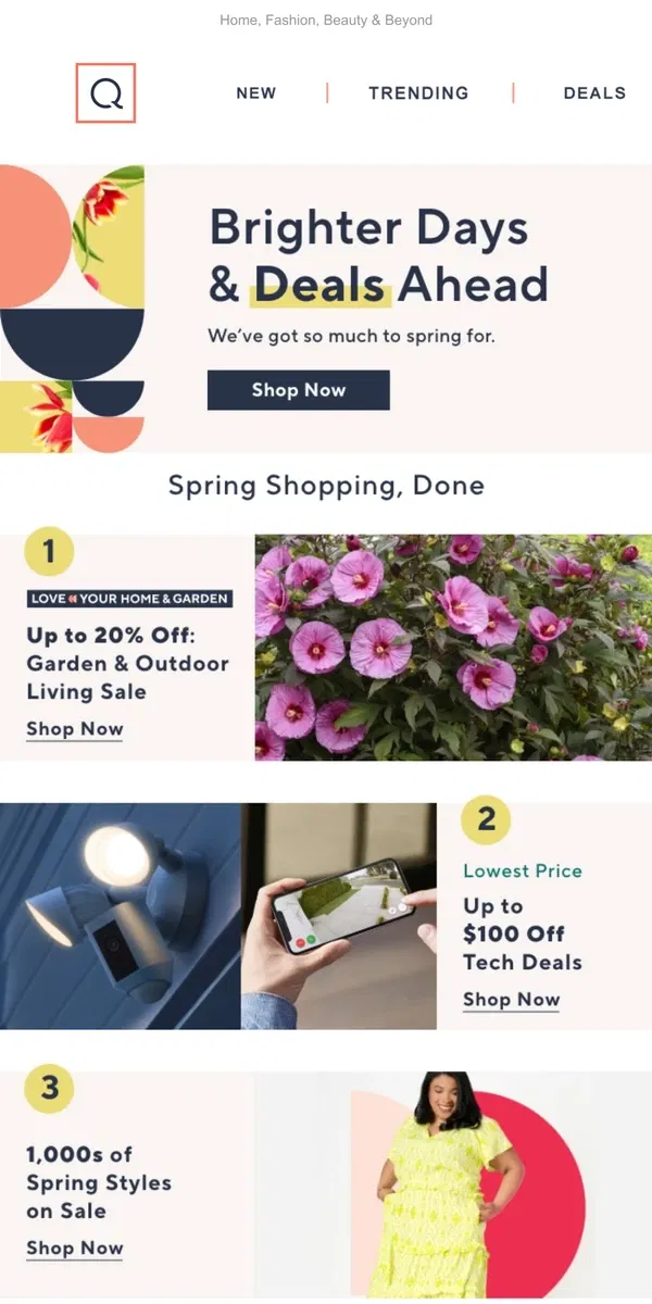 Email from QVC. Inside: Deals for Brighter Days