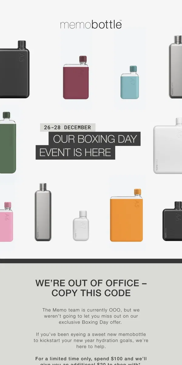 Email from memobottle. Our Boxing Day offer is here