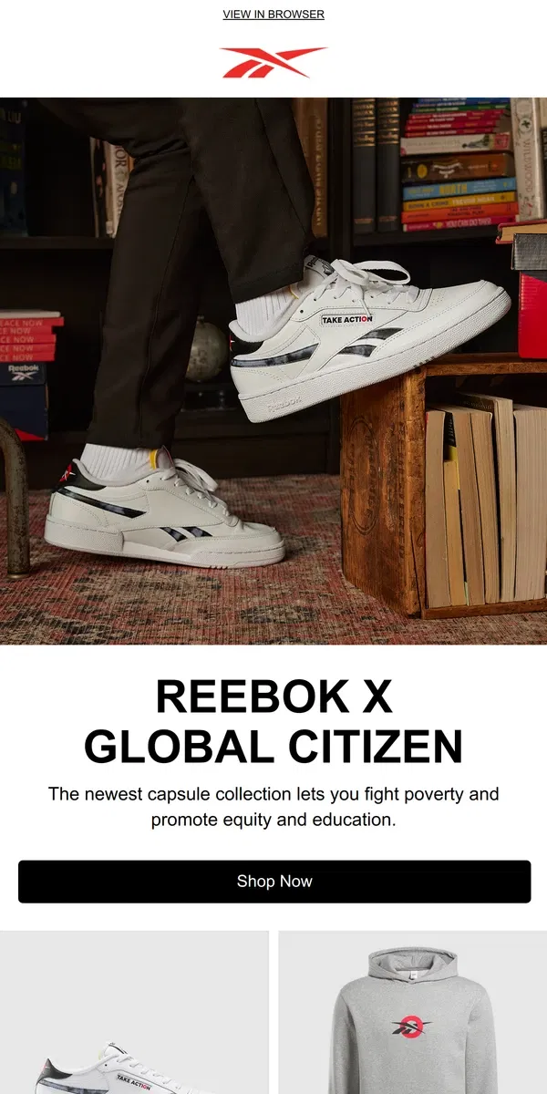 Email from Reebok. A new collection to support education