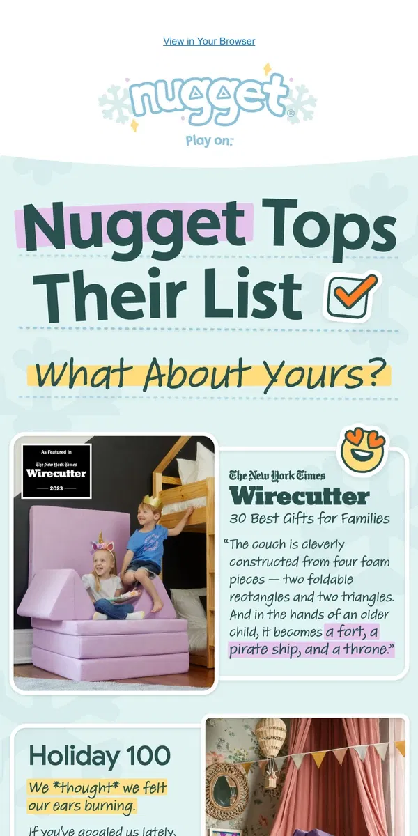 Email from Nugget. We made Wirecutter's list📝