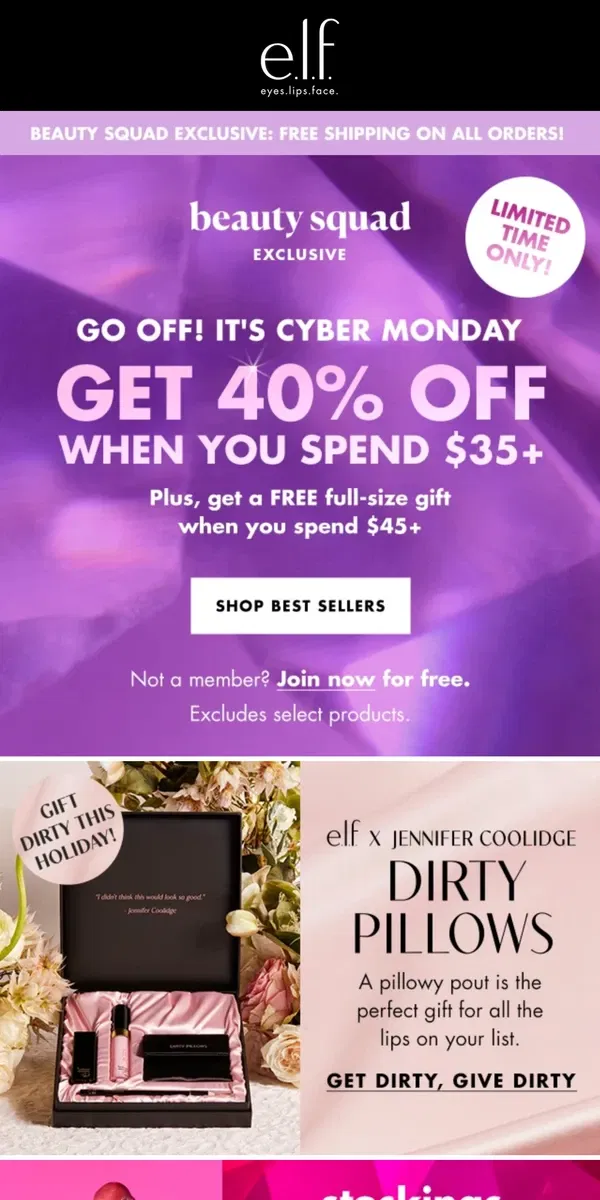 Email from e.l.f.. Cyber Monday! 🎉 40% off!​