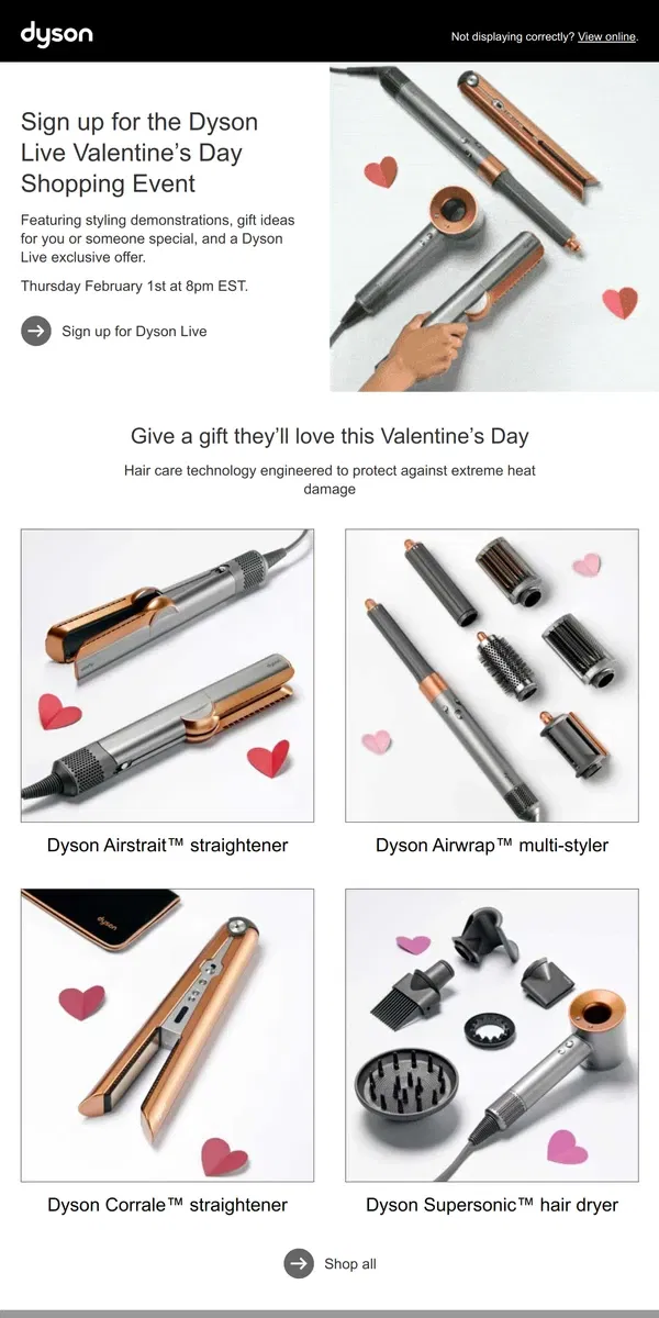 Email from Dyson. Sign up for Dyson Live on Thursday February 1st