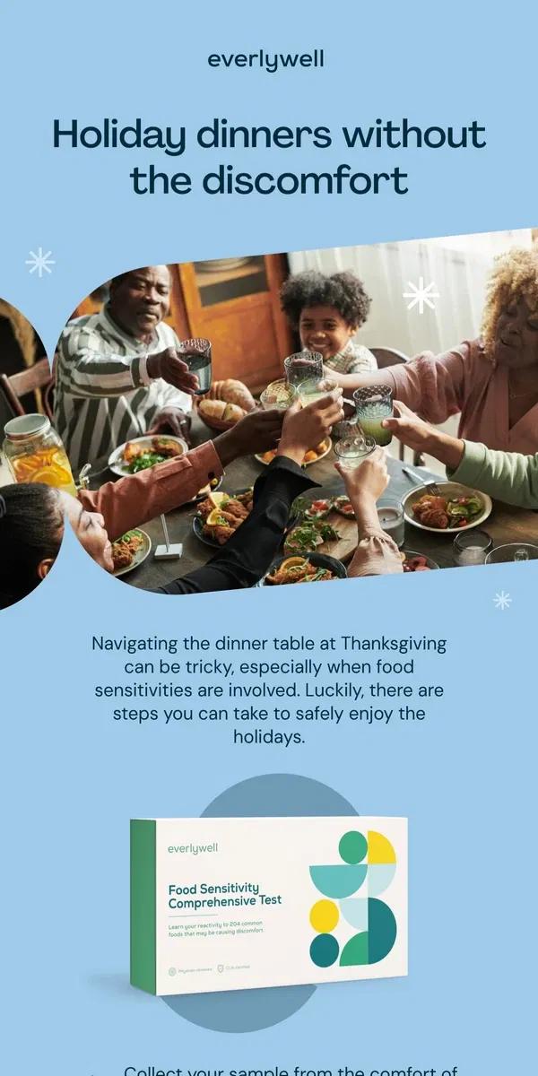 Email from Everlywell. Enjoy Thanksgiving foods comfortably