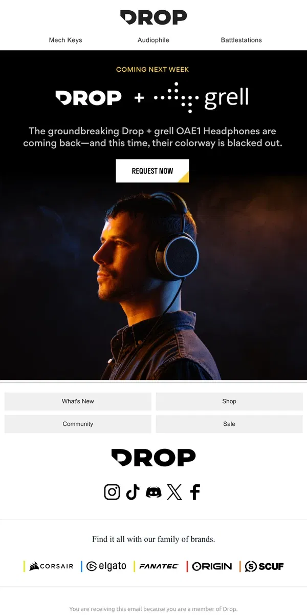 Email from Drop. 👀 The Return of Drop + grell OAE1 Headphones