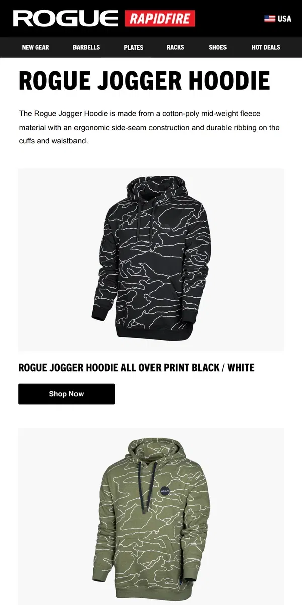 Email from Rogue Fitness. Just Launched: Rogue Jogger Hoodie & TYR | Rogue Ultrasoft Tri-Blend Tech Shirt