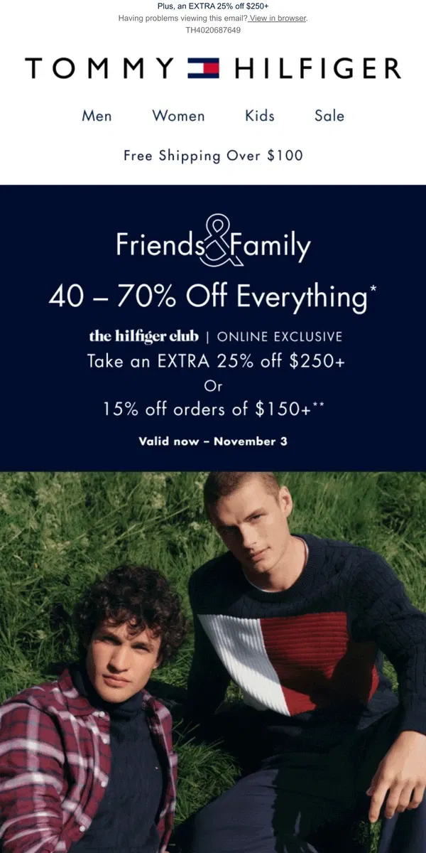 Email from Tommy Hilfiger. 40–70% off EVERYTHING for our Friends & Family (hey, that's you!)