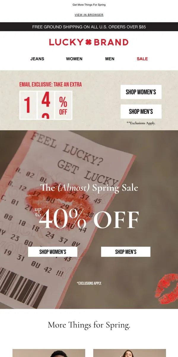 Email from Lucky Brand. Extra 15% Off, On Top Of 40% Off!