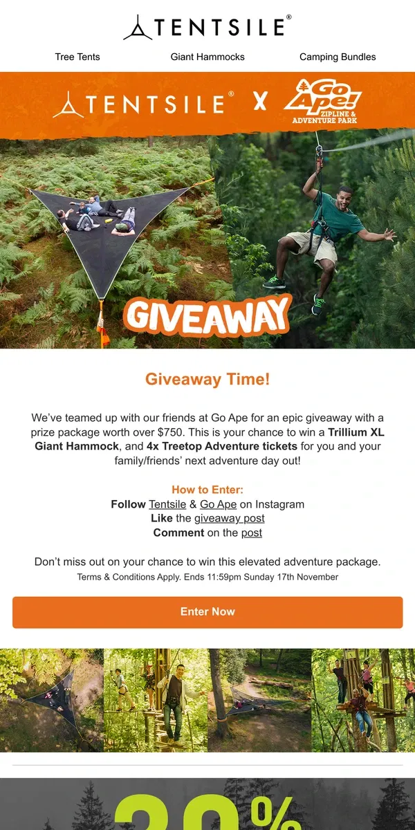 Email from Tentsile. Our Giveaway With Go Ape! 🌲