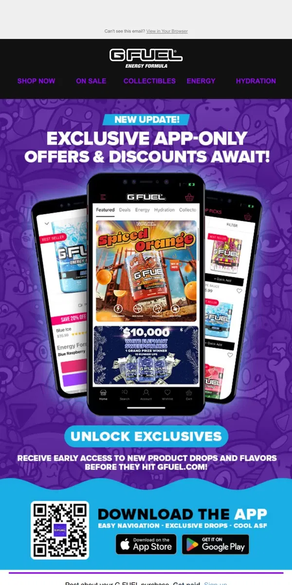 Email from G FUEL. 🚨🚨 Download Our App for Exclusive Updates!