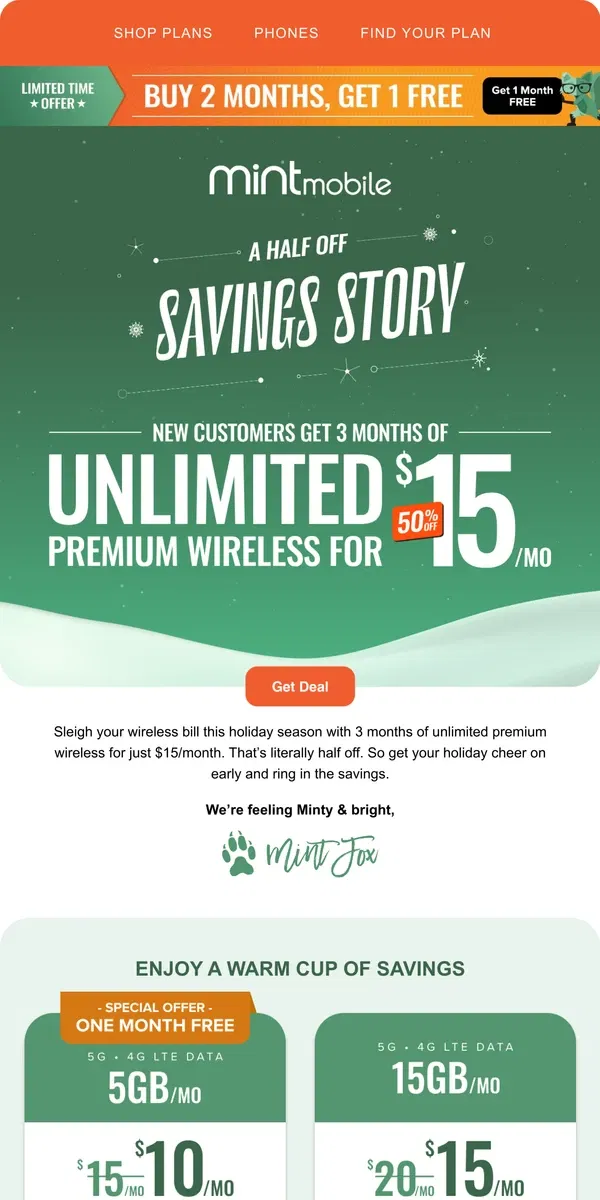 Email from Mint Mobile. Half off Unlimited is coming to town